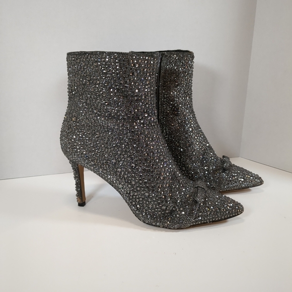 INC Ignacio womens pointed toe side zip rhinestone dark pewter boots size 7-1/2M - Picture 2 of 16